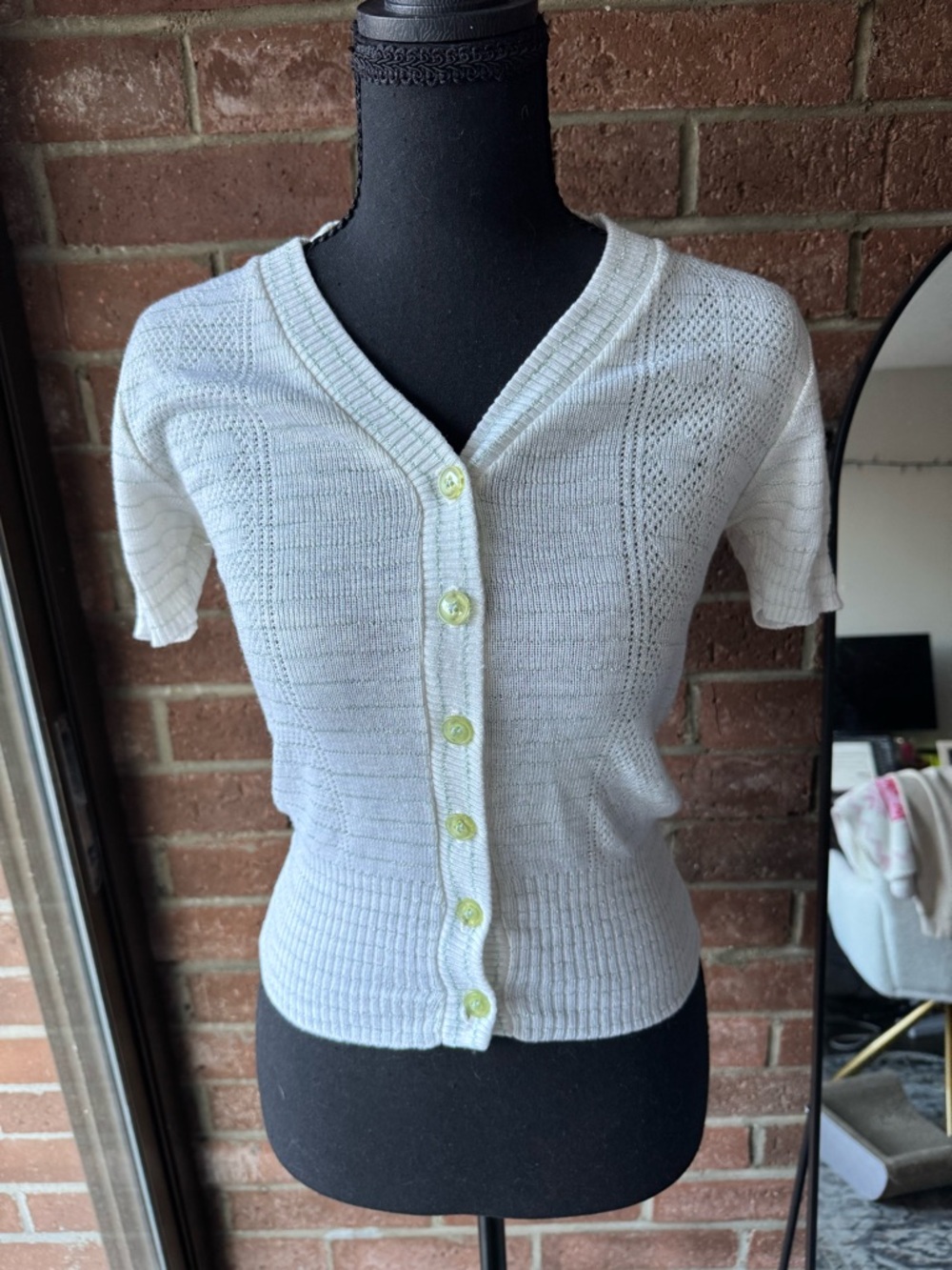 Vintage Pandora White and Green Button Down Cardigan